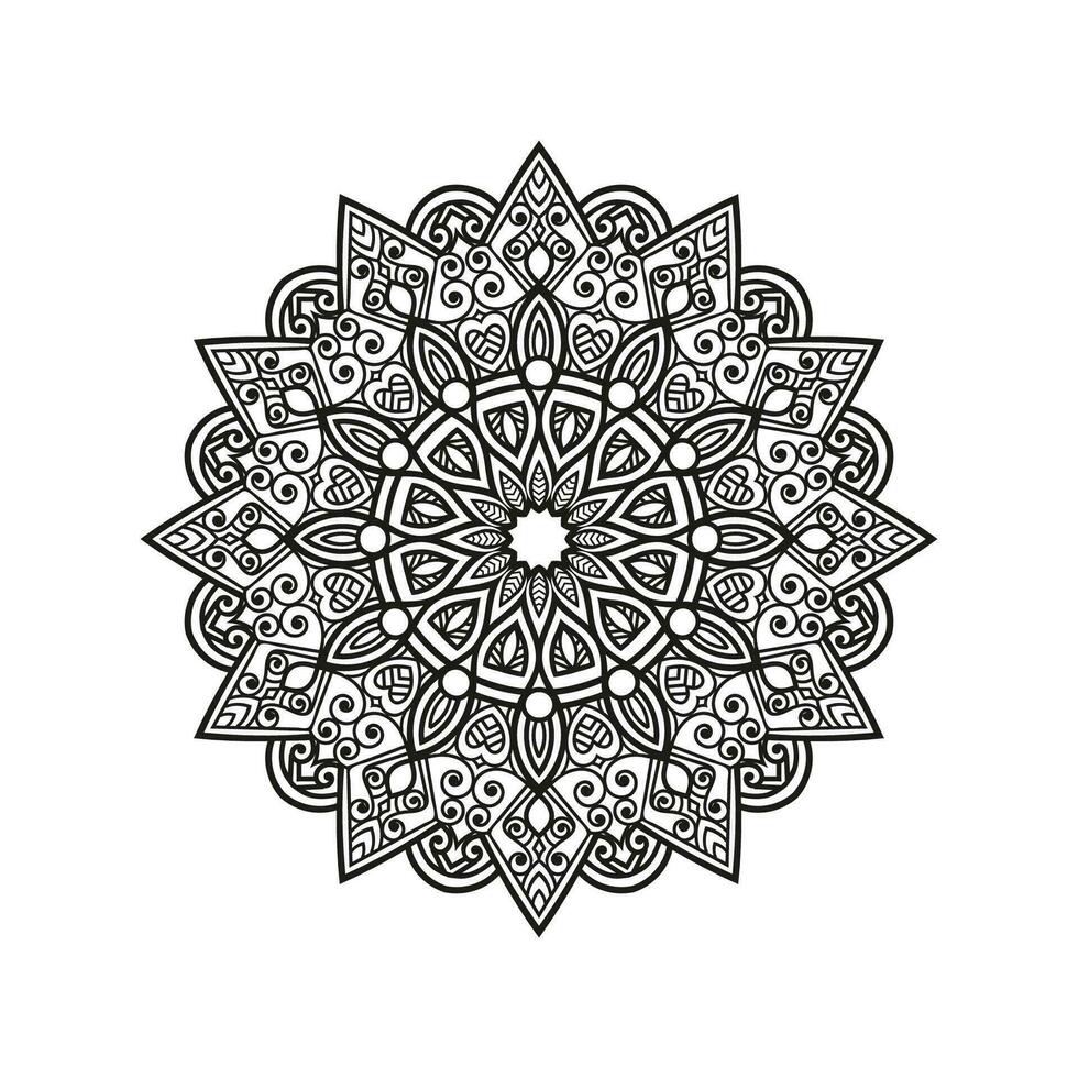 Decorative mandala and pattern for Mehndi, wedding, tattoo, islam, indian, arabic. Outline mandalas coloring book page. vector