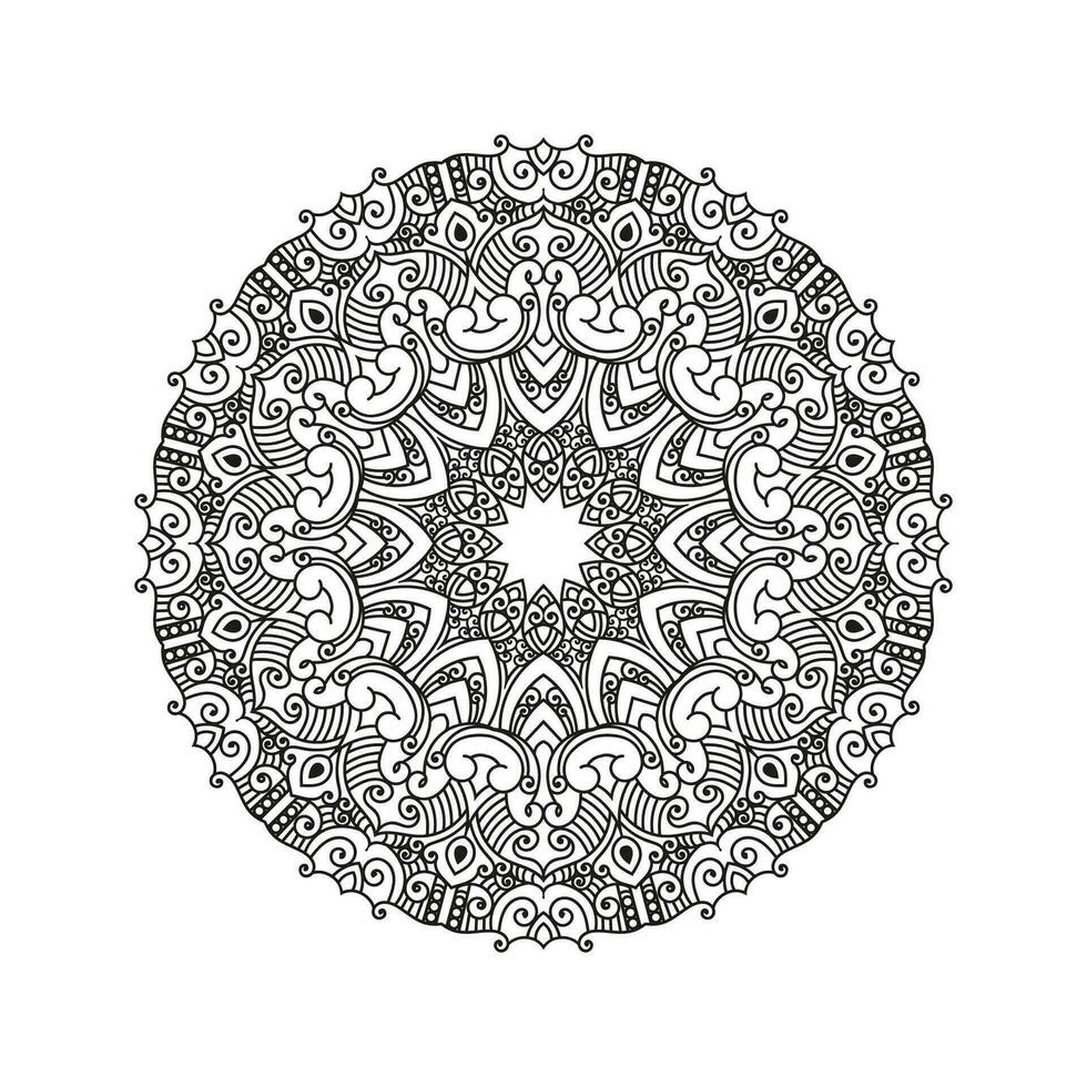 Decorative mandala and pattern for Mehndi, wedding, tattoo, islam, indian, arabic. Outline mandalas coloring book page. vector