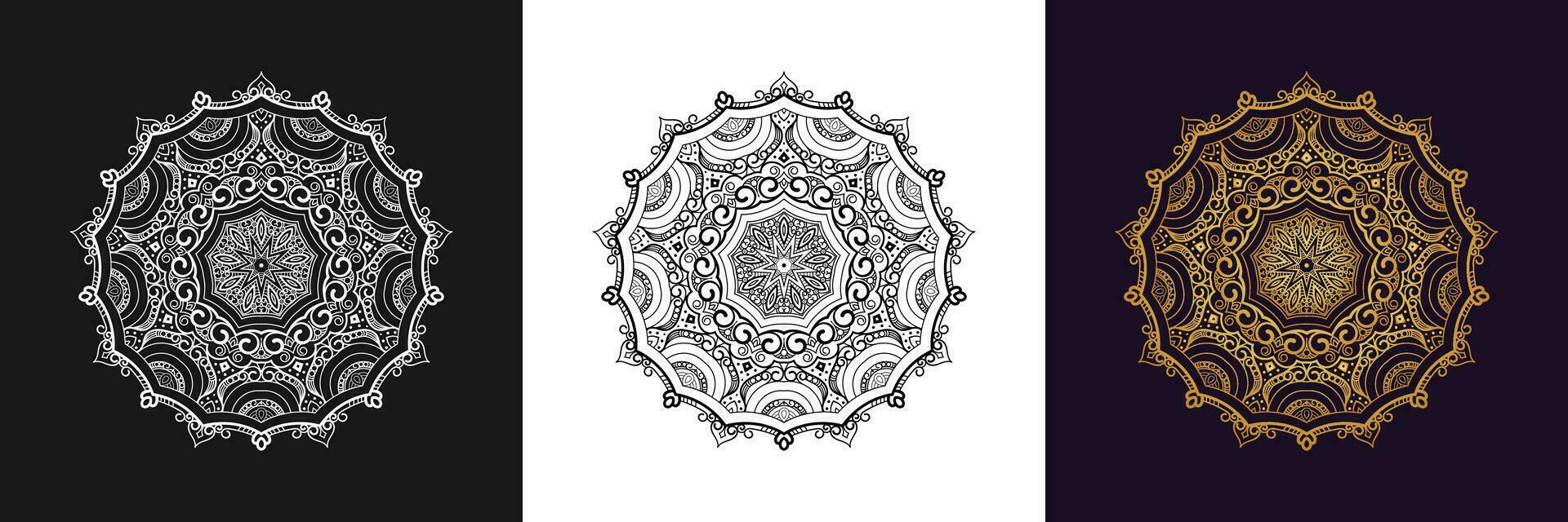 Decorative mandala and pattern for Mehndi, wedding, tattoo, islam, indian, arabic. Outline mandalas coloring book page. vector