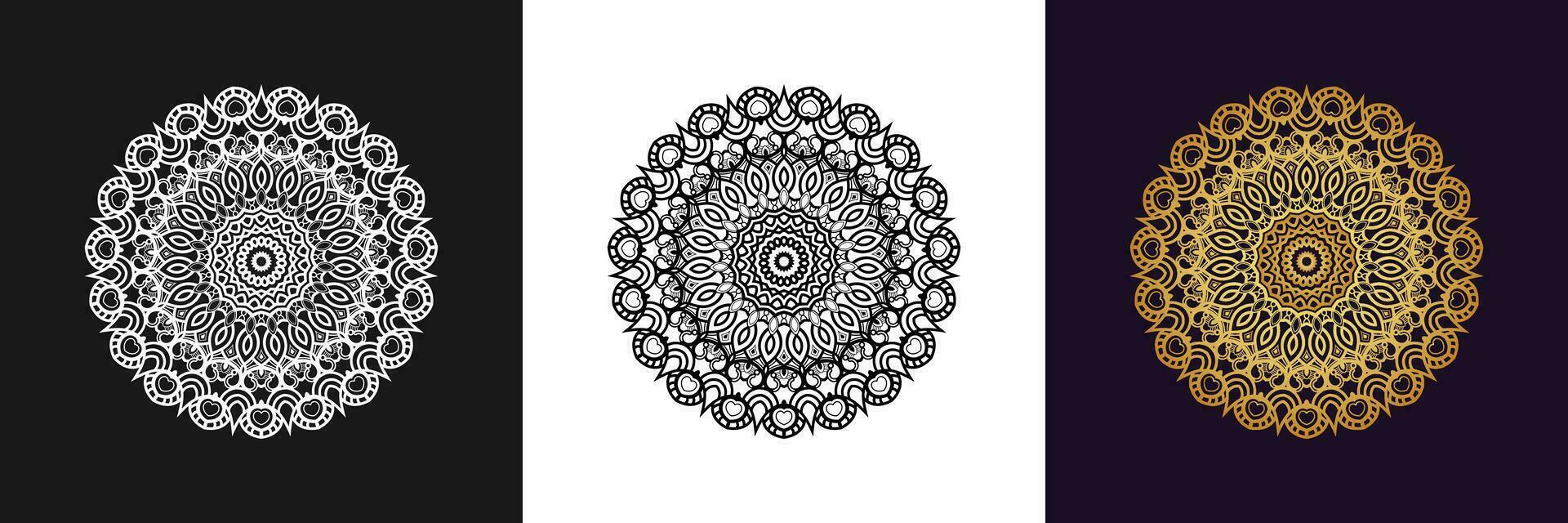 Decorative mandala and pattern for Mehndi, wedding, tattoo, islam, indian, arabic. Outline mandalas coloring book page. vector