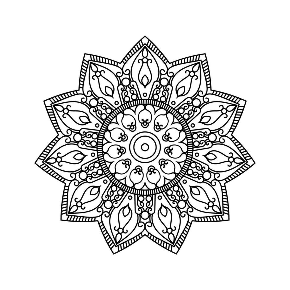 Decorative mandala and pattern for Mehndi, wedding, tattoo, islam, indian, arabic. Outline mandalas coloring book page. vector