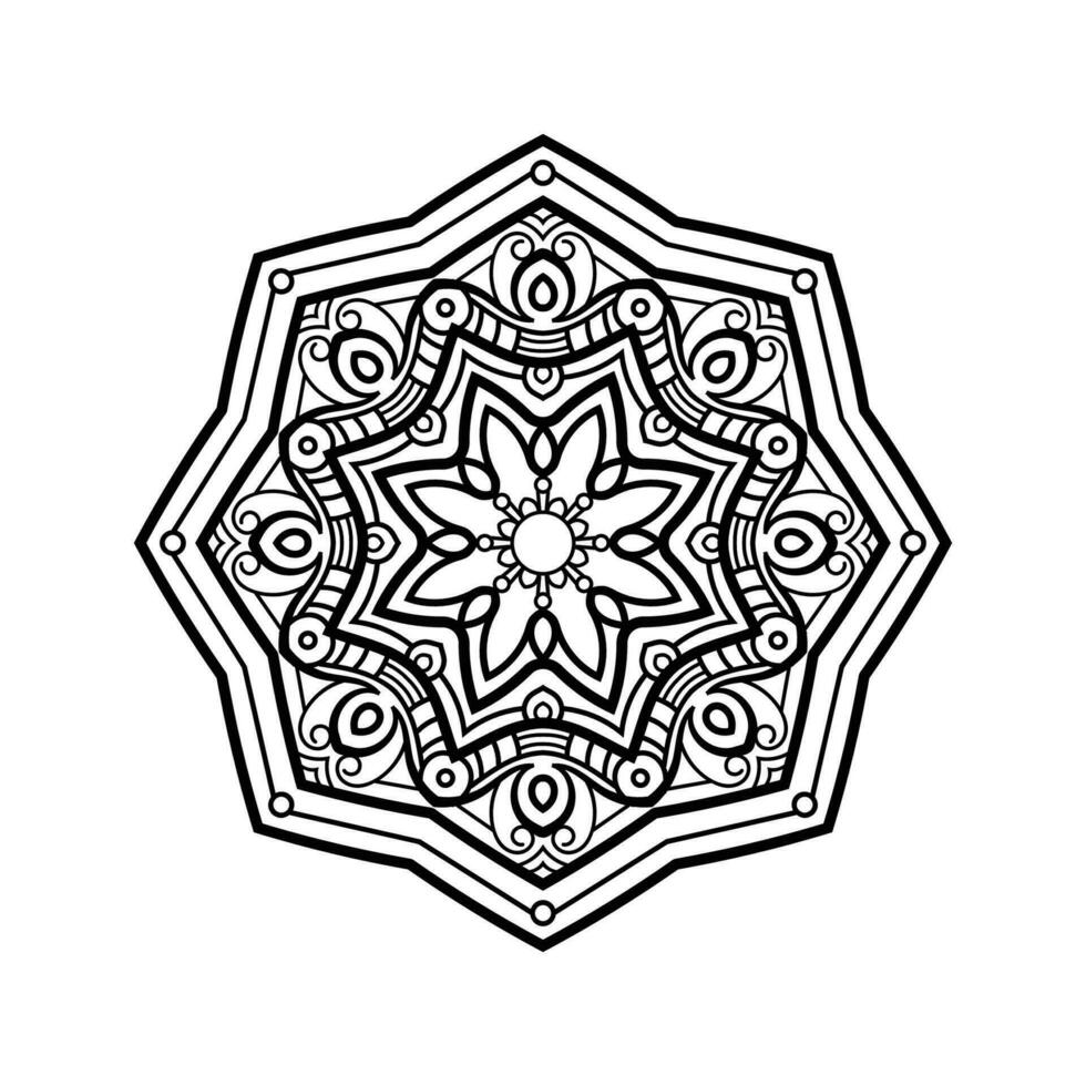 Decorative mandala and pattern for Mehndi, wedding, tattoo, islam, indian, arabic. Outline mandalas coloring book page. vector