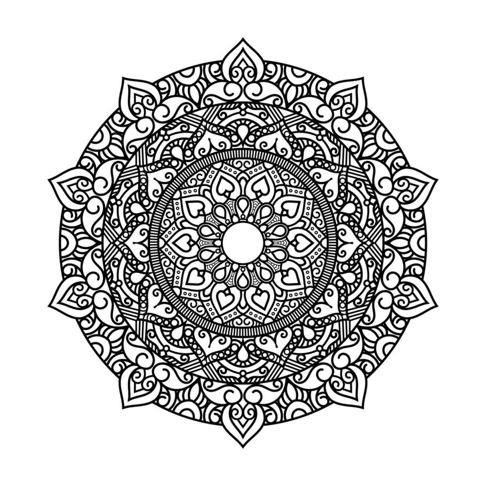 Decorative mandala and pattern for Mehndi, wedding, tattoo, islam, indian, arabic. Outline mandalas coloring book page. vector