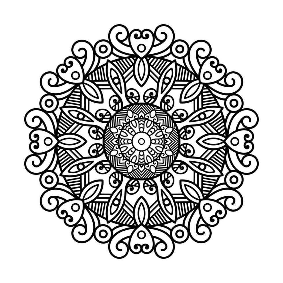 Decorative mandala and pattern for Mehndi, wedding, tattoo, islam, indian, arabic. Outline mandalas coloring book page. vector