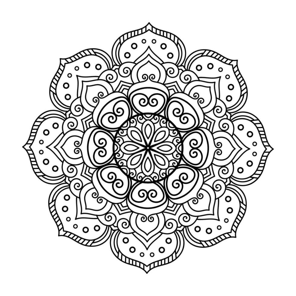 Decorative mandala and pattern for Mehndi, wedding, tattoo, islam, indian, arabic. Outline mandalas coloring book page. vector