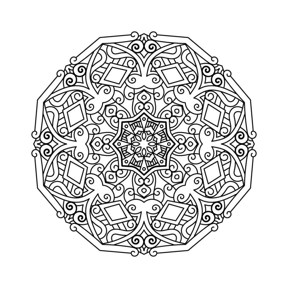 Decorative mandala and pattern for Mehndi, wedding, tattoo, islam, indian, arabic. Outline mandalas coloring book page. vector