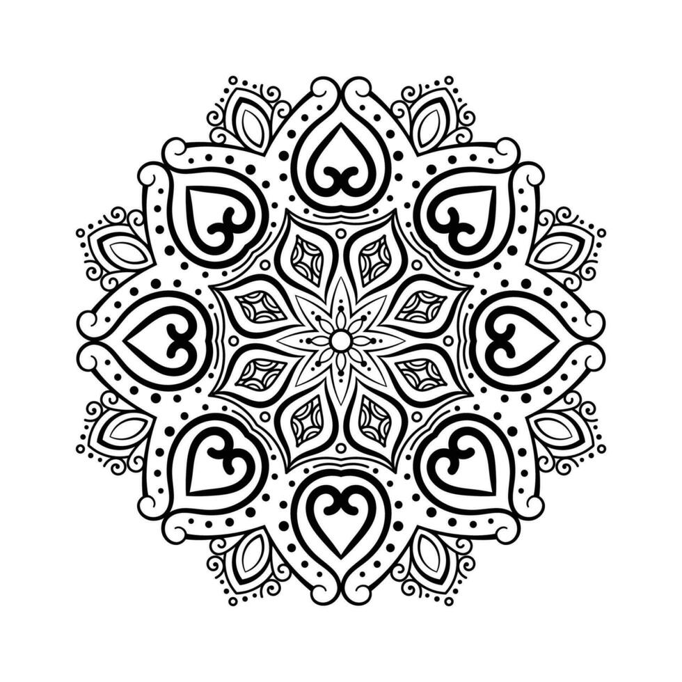 Decorative mandala and pattern for Mehndi, wedding, tattoo, islam, indian, arabic. Outline mandalas coloring book page. vector