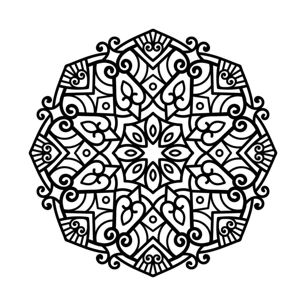 Decorative mandala and pattern for Mehndi, wedding, tattoo, islam, indian, arabic. Outline mandalas coloring book page. vector