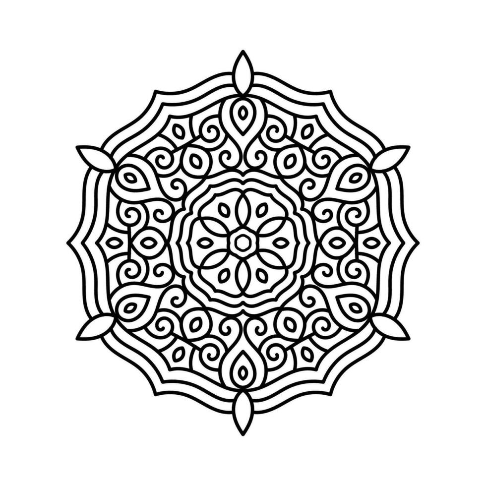 Decorative mandala and pattern for Mehndi, wedding, tattoo, islam, indian, arabic. Outline mandalas coloring book page. vector