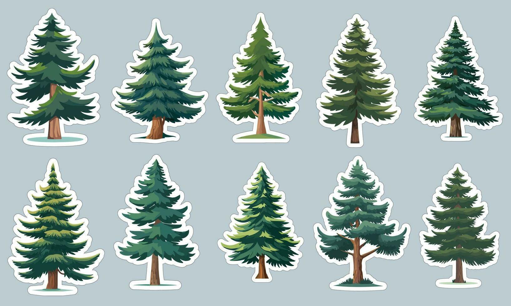 Panoramic pine tree sticker designs, perfect for decorating your laptop or water bottle vector