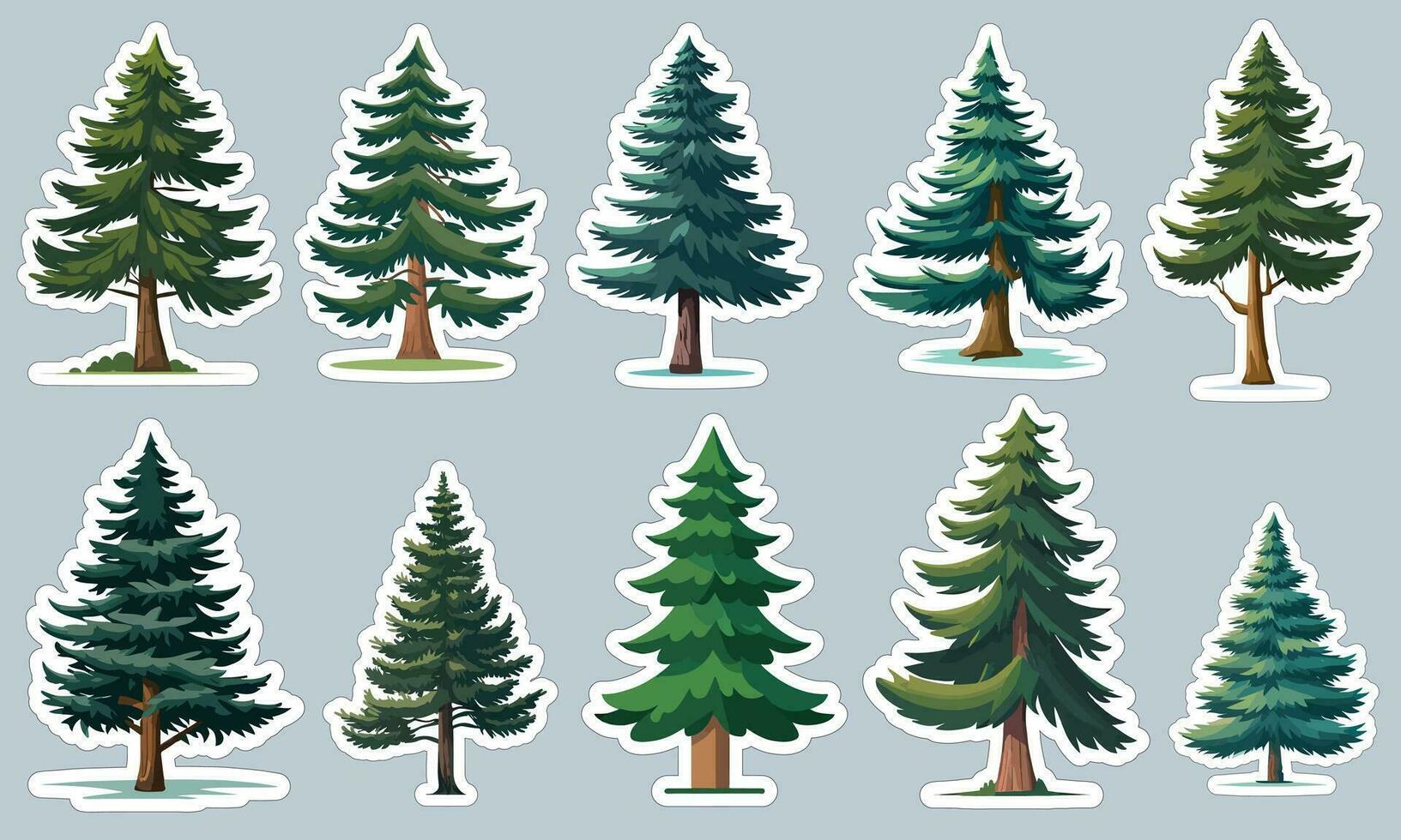 Panoramic pine tree sticker designs, perfect for decorating your laptop or water bottle vector