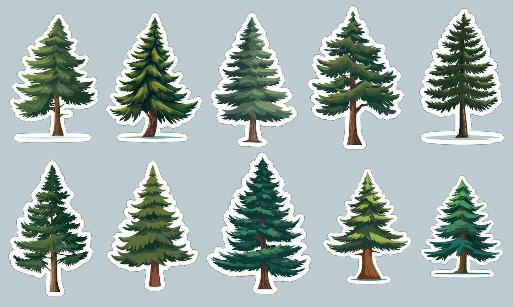 panorámico pino árbol pegatina diseños, Perfecto para decorando tu ordenador portátil o agua botella vector