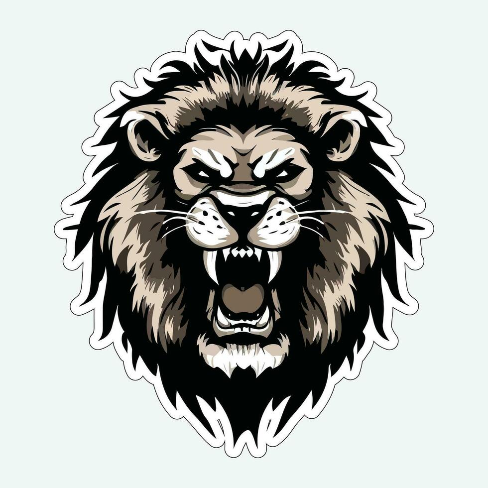 Lion face and head vector art sticker and logo template