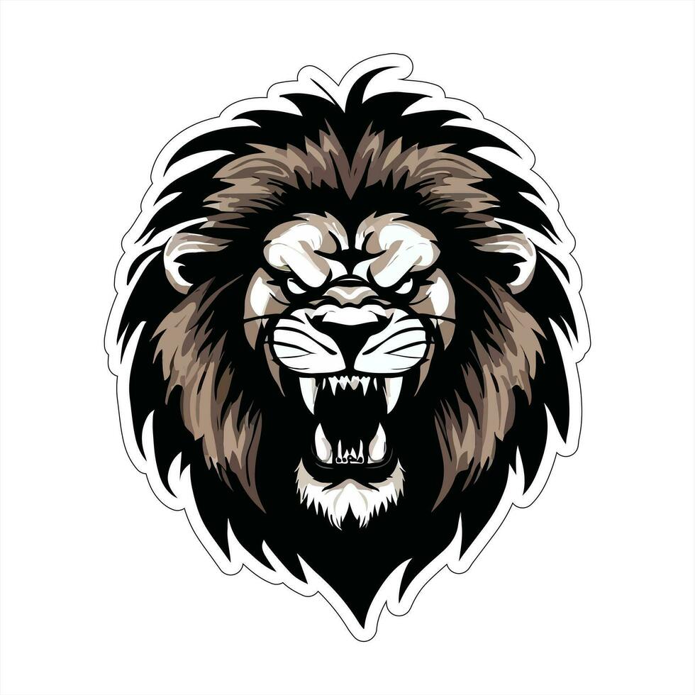 Lion face and head vector art sticker and logo template