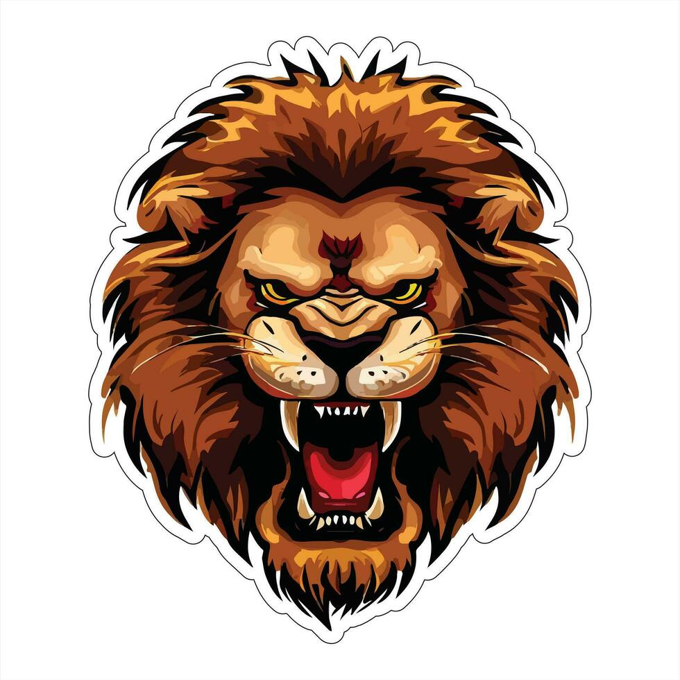 Lion face and head vector art sticker and logo template