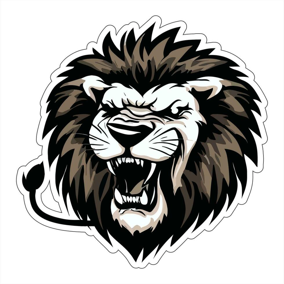 Lion face and head vector art sticker and logo template