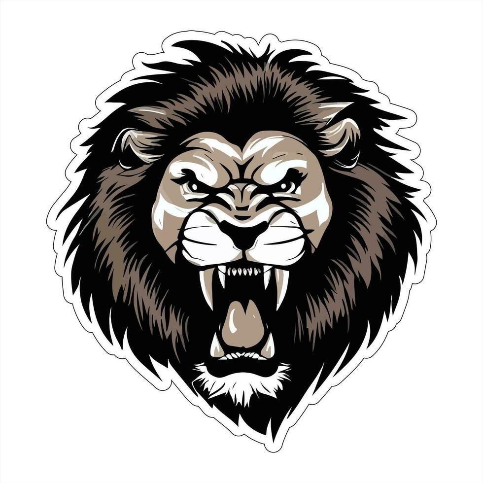 Lion face and head vector art sticker and logo template
