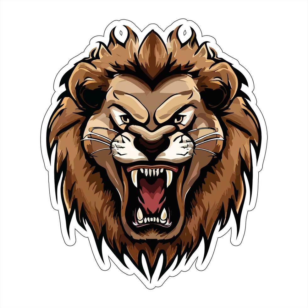Lion face and head vector art sticker and logo template