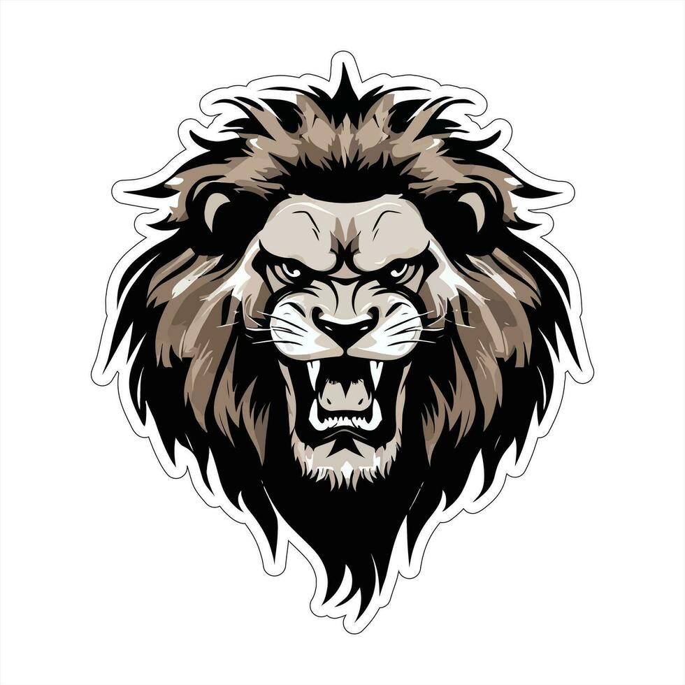 Lion face and head vector art sticker and logo template