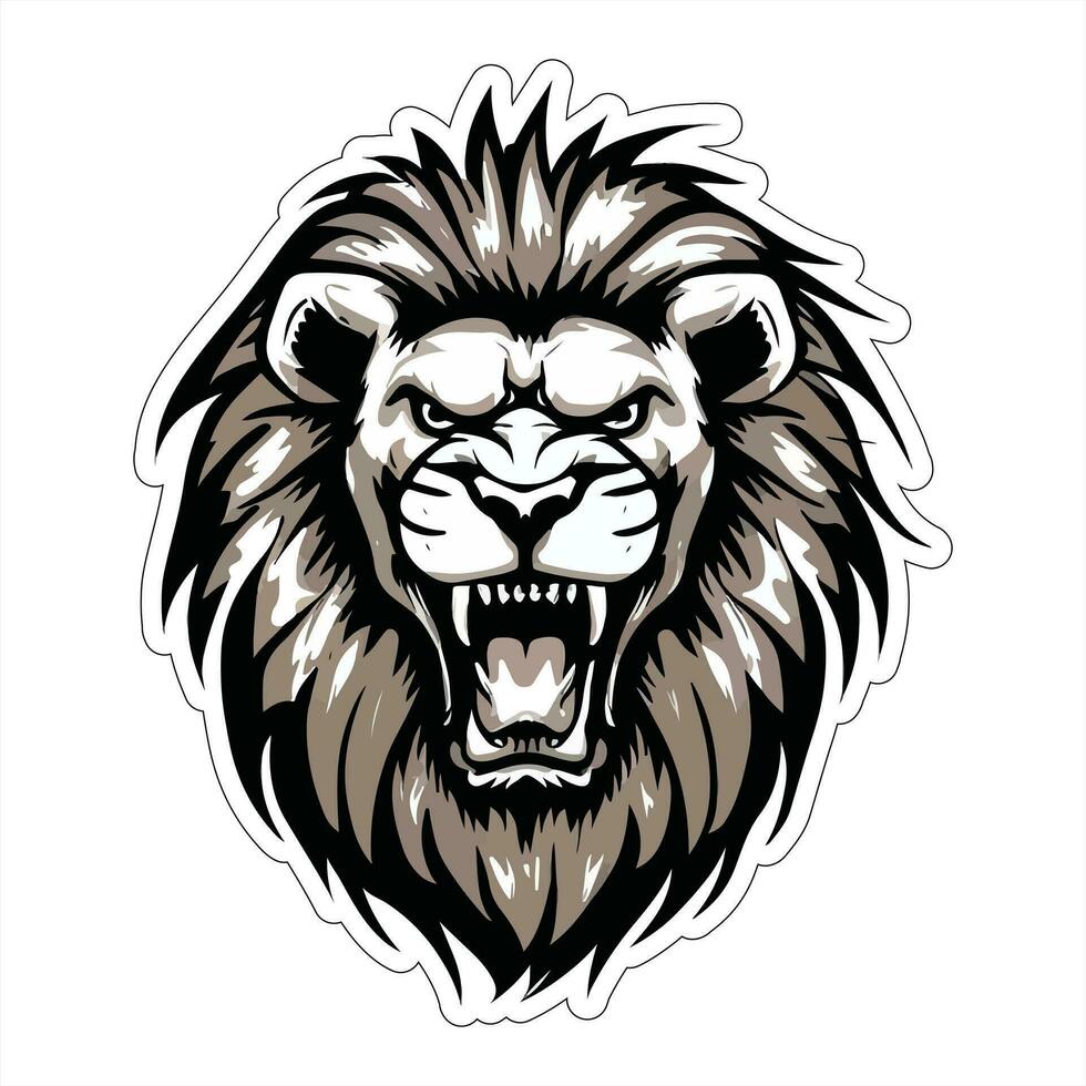 Lion face and head vector art sticker and logo template