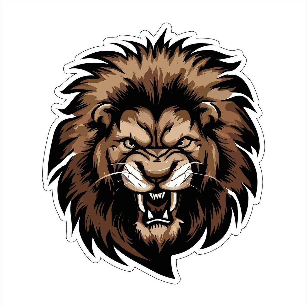 Lion face and head vector art sticker and logo template