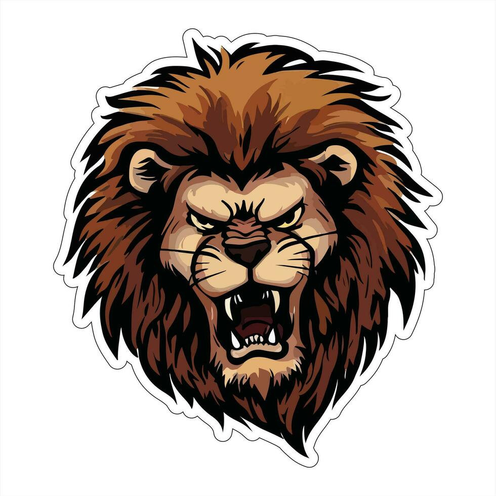 Lion face and head vector art sticker and logo template