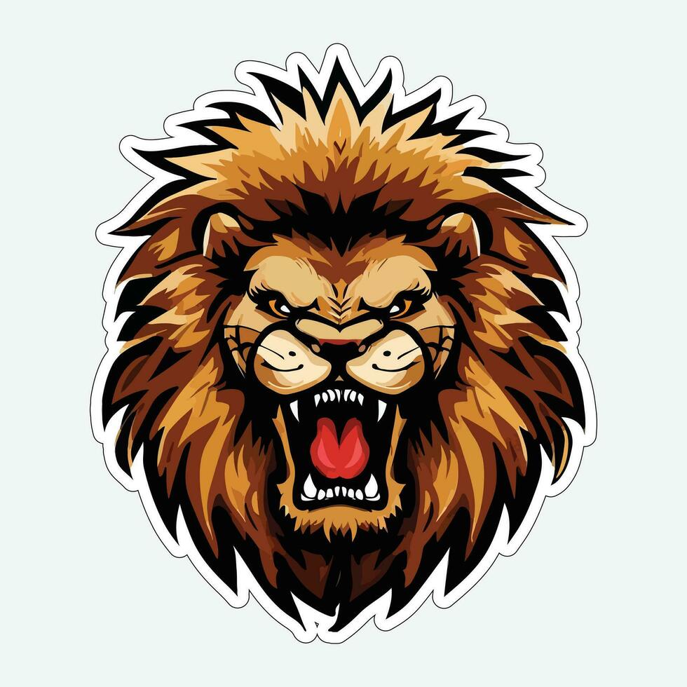 Lion face and head vector art sticker and logo template