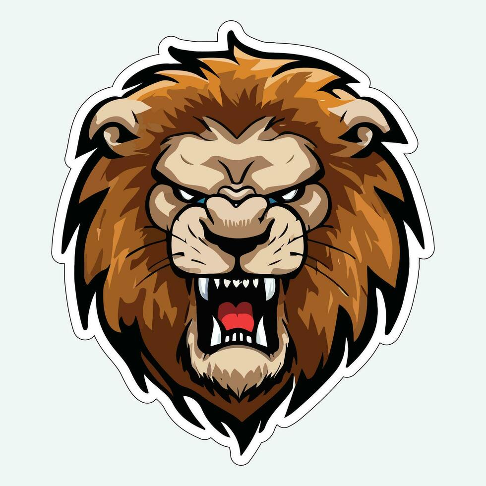 Lion face and head vector art sticker and logo template