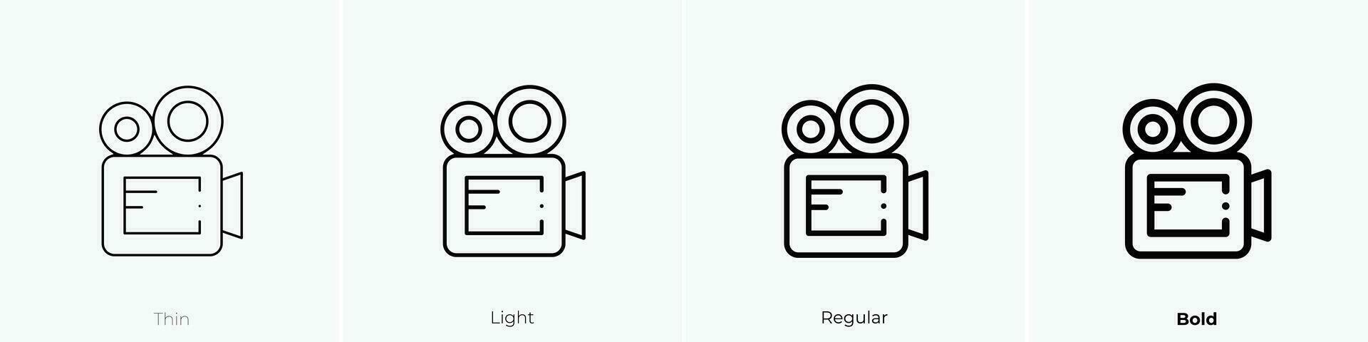 video camera icon. Thin, Light, Regular And Bold style design isolated on white background vector