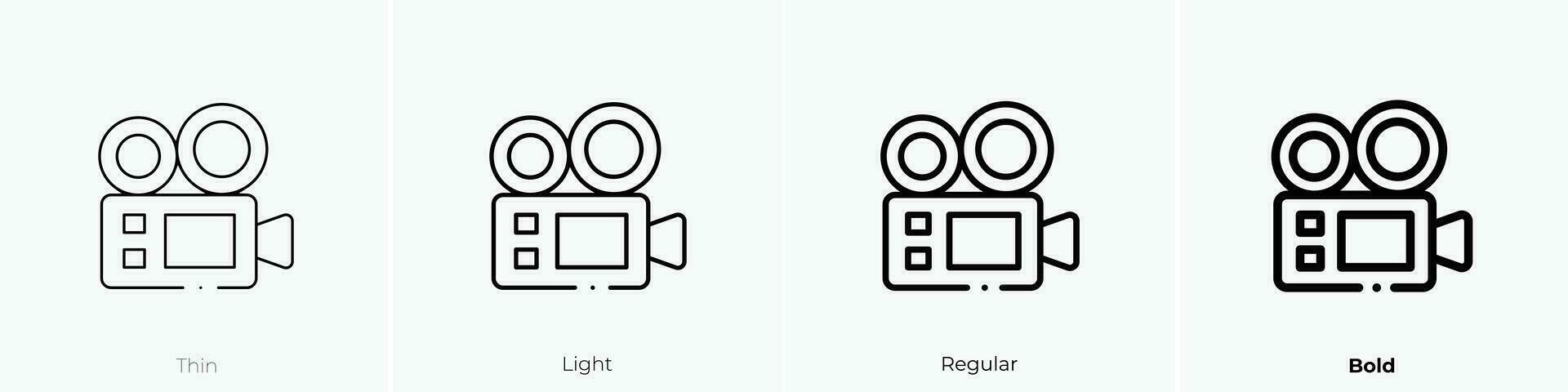 vídeo cámara icono. delgado, luz, regular y negrita estilo diseño aislado en blanco antecedentes vector