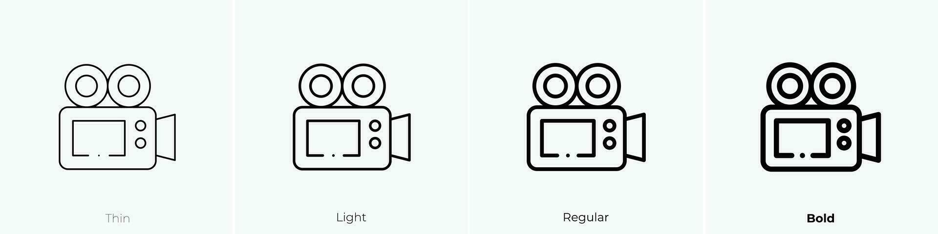 video camera icon. Thin, Light, Regular And Bold style design isolated on white background vector