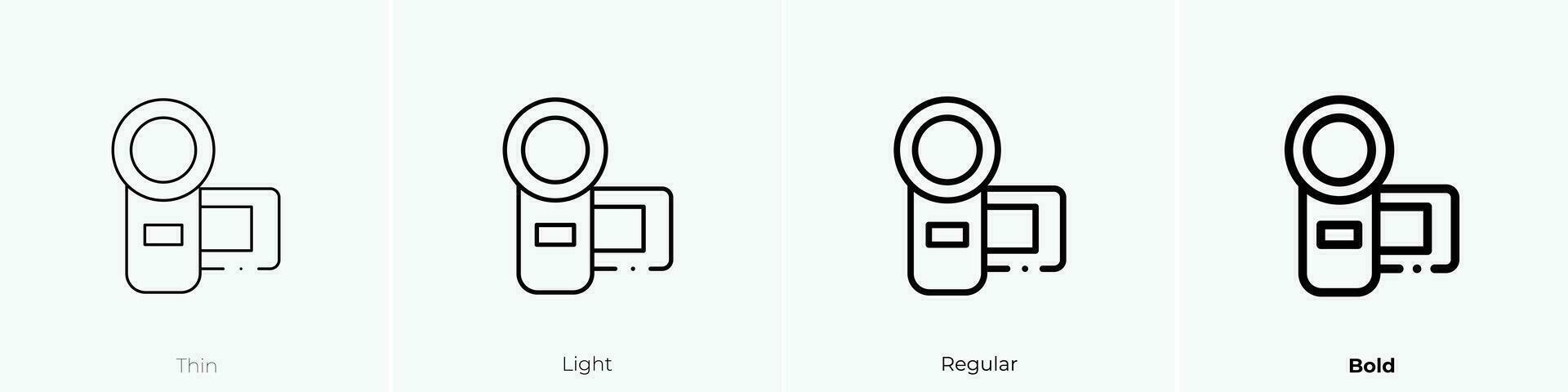 video camera icon. Thin, Light, Regular And Bold style design isolated on white background vector