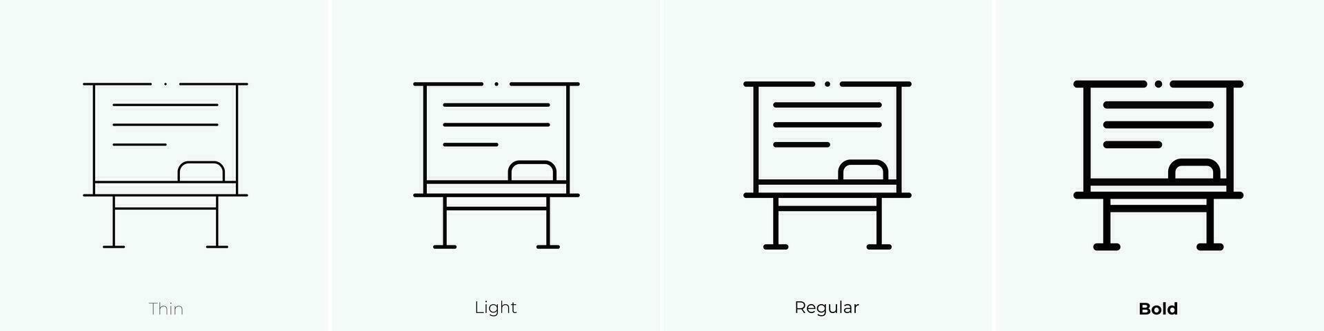 pizarron icono. delgado, luz, regular y negrita estilo diseño aislado en blanco antecedentes vector