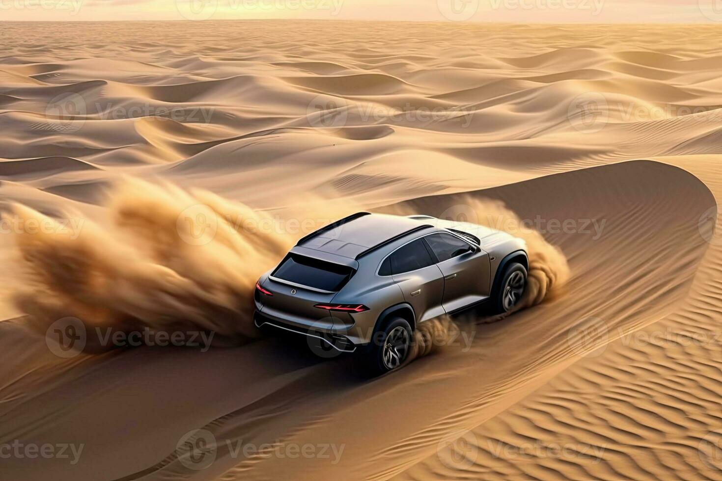 luxury car on sand dunes. Generative AI photo