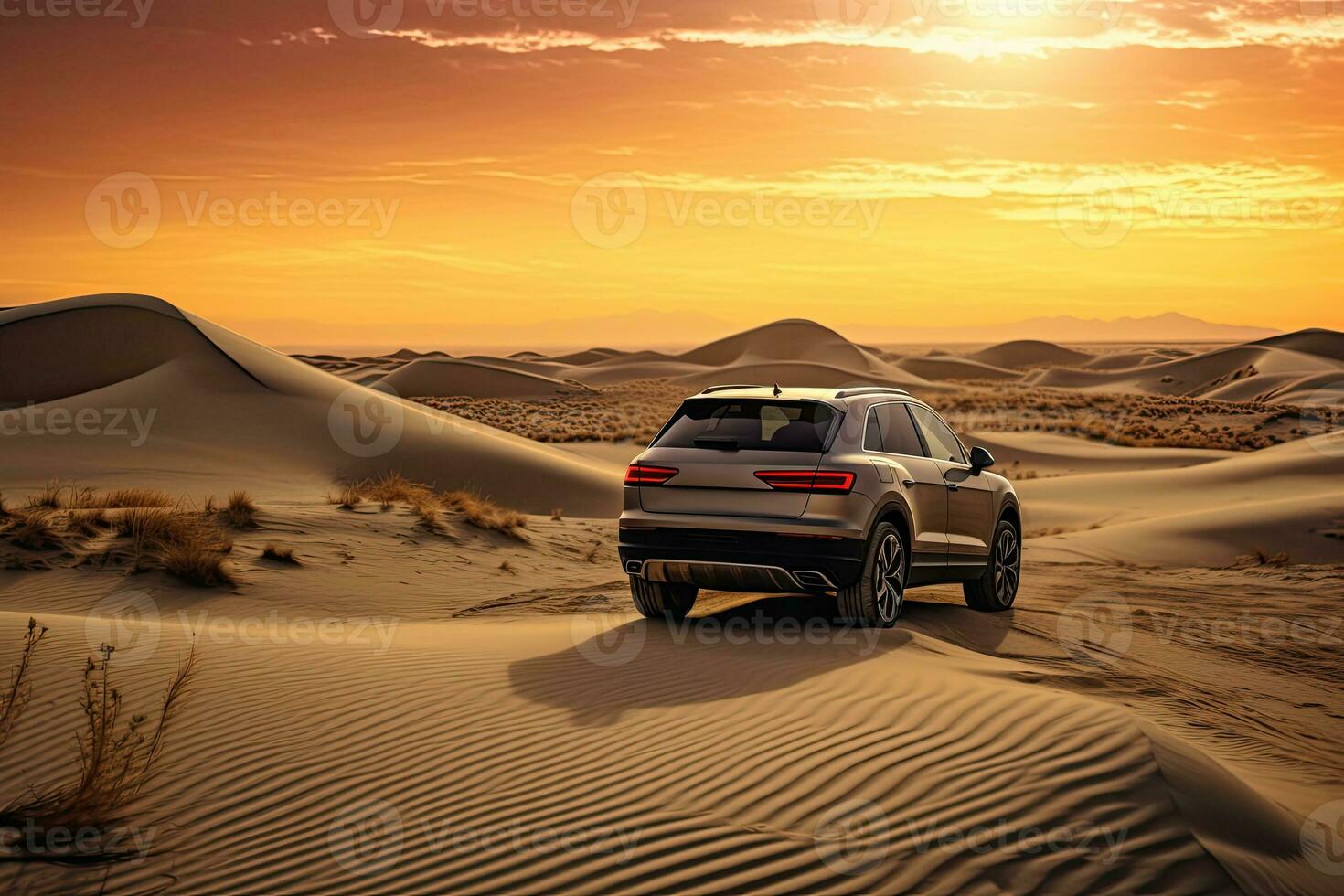 luxury car on sand dunes. Generative AI photo