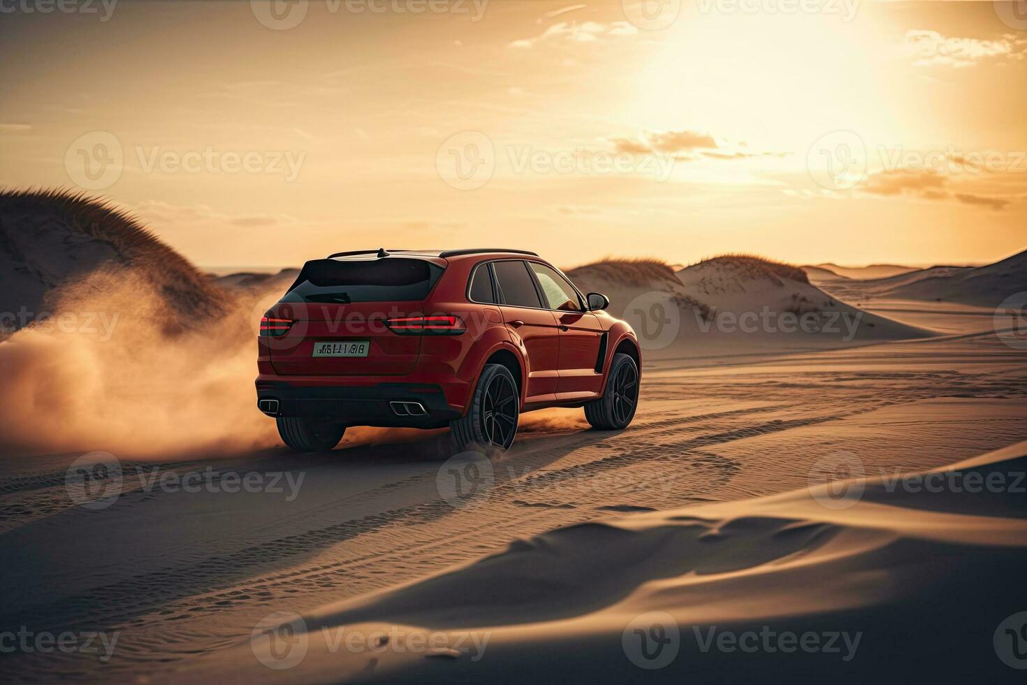 luxury car on sand dunes. Generative AI photo