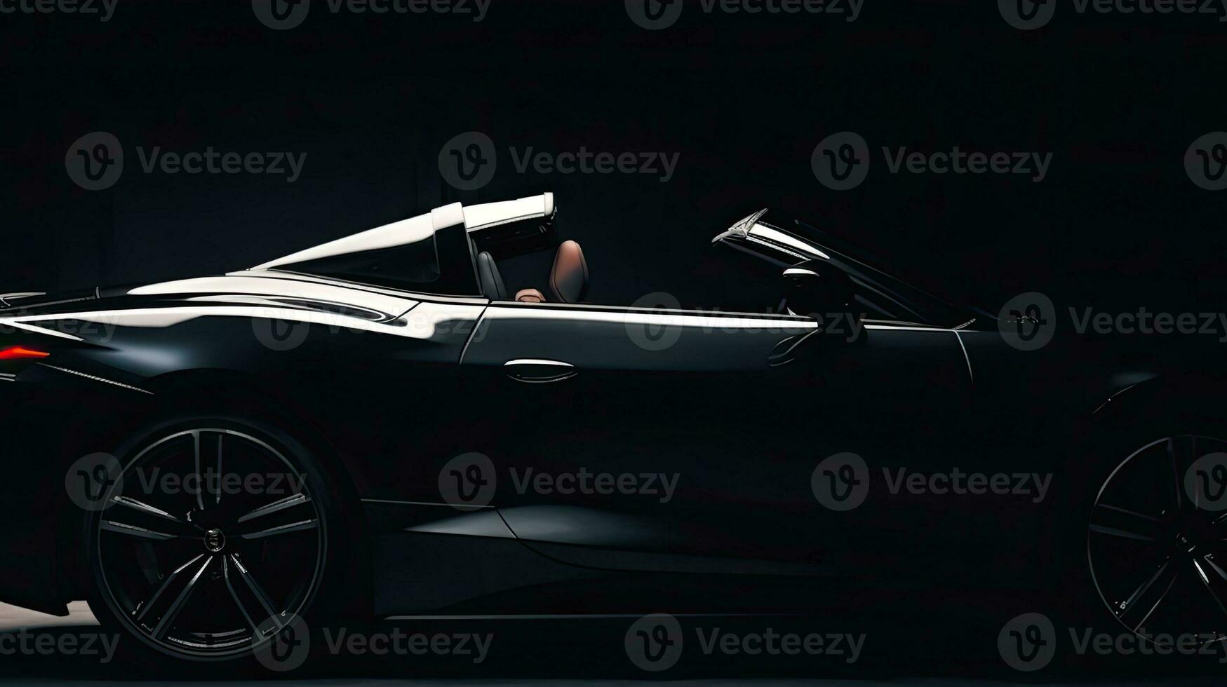 Close up front view of black sports car with copy space. Generative AI photo