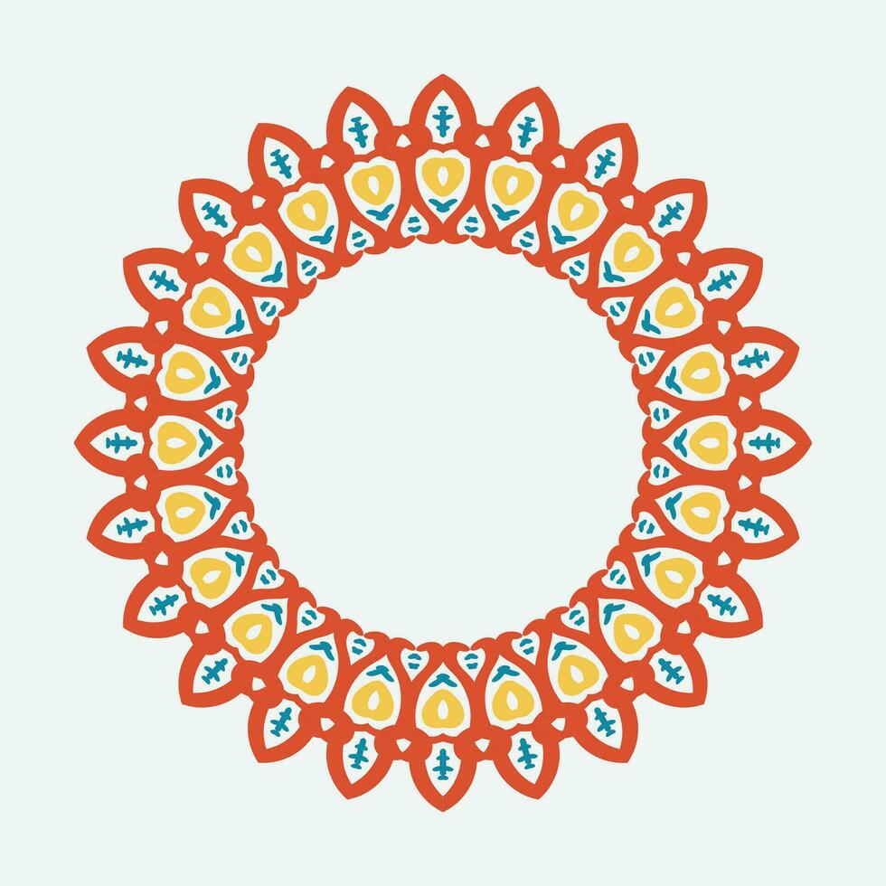 Decorative circle frame. Rounded ring with ornate ornament in oriental and arabic style antique disk with patterned vector ornament.