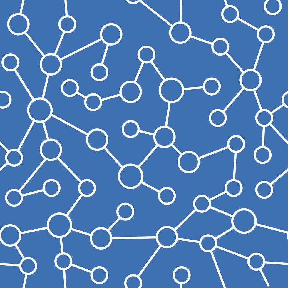 white molecular network outline repeating pattern on blue background vector