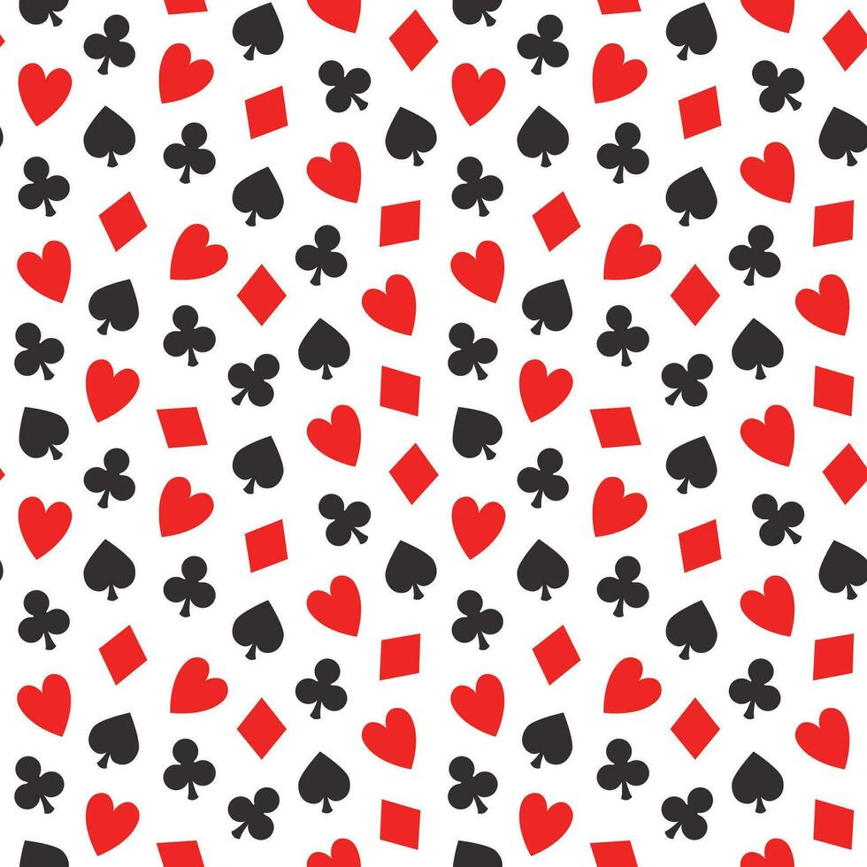 Poker seamless pattern, vector seamless casino background with card suits, clubs, hearts, spades and diamonds
