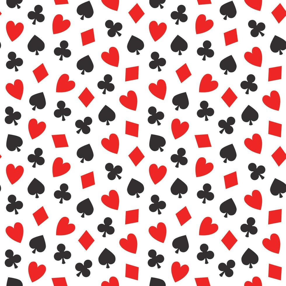 Poker seamless pattern, vector seamless casino background with card suits, clubs, hearts, spades and diamonds