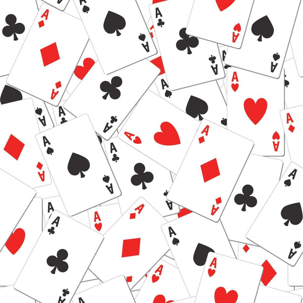 Poker ace pattern, vector seamless casino background with card suits, clubs, hearts, spades and diamonds