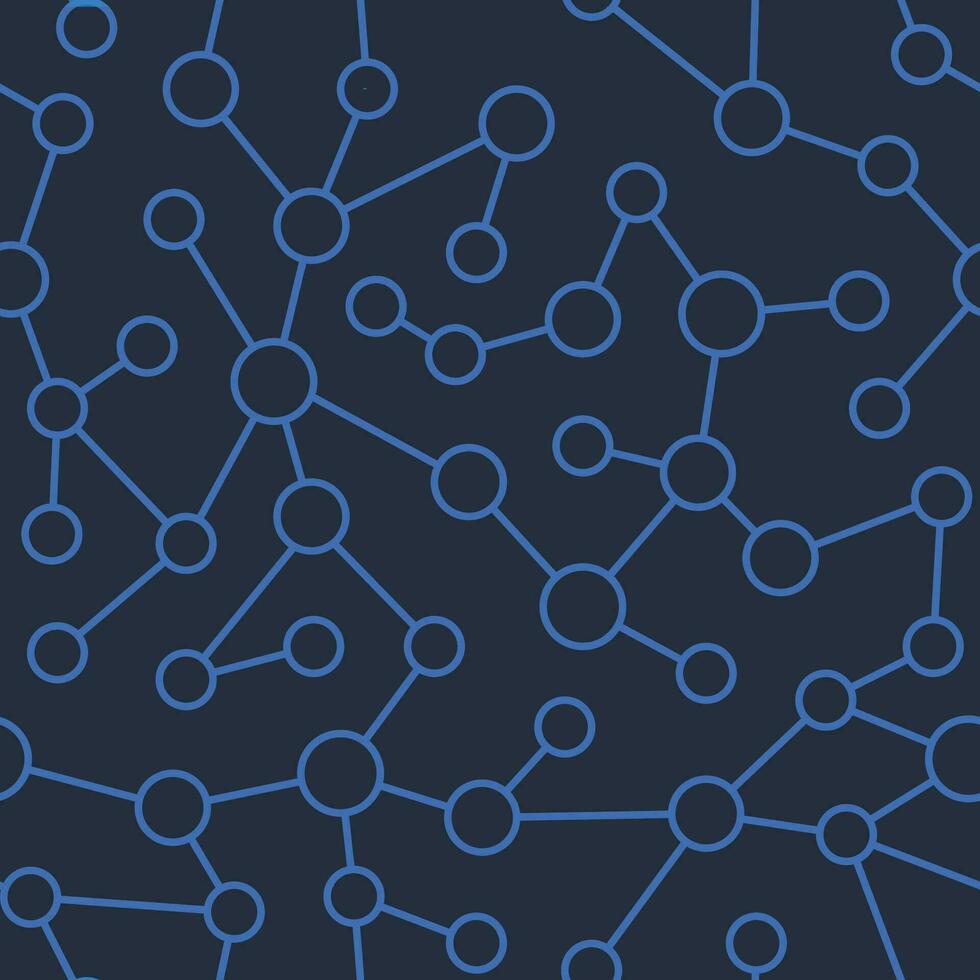 blue network molecular outline repeating pattern on dark blue background vector