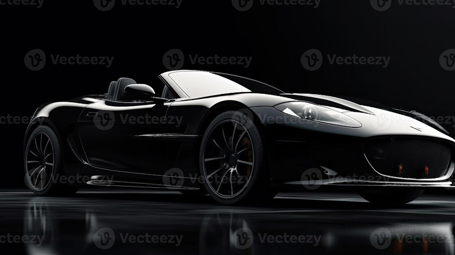 Close up front view of black sports car with copy space. Generative AI photo