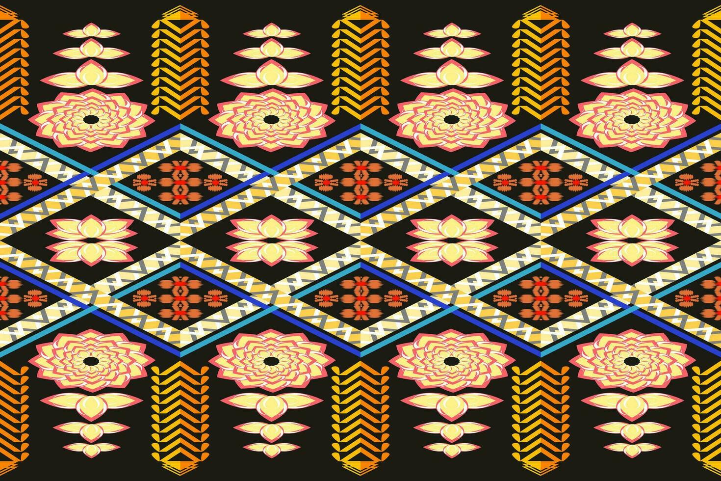 Abstract ethnic aztec geometric pattern design for background.Ethnic ikat geometric pattern for vibrant color.Colorful geometric embroidery for textiles,fabric,clothing,background,batik,knitwear vector