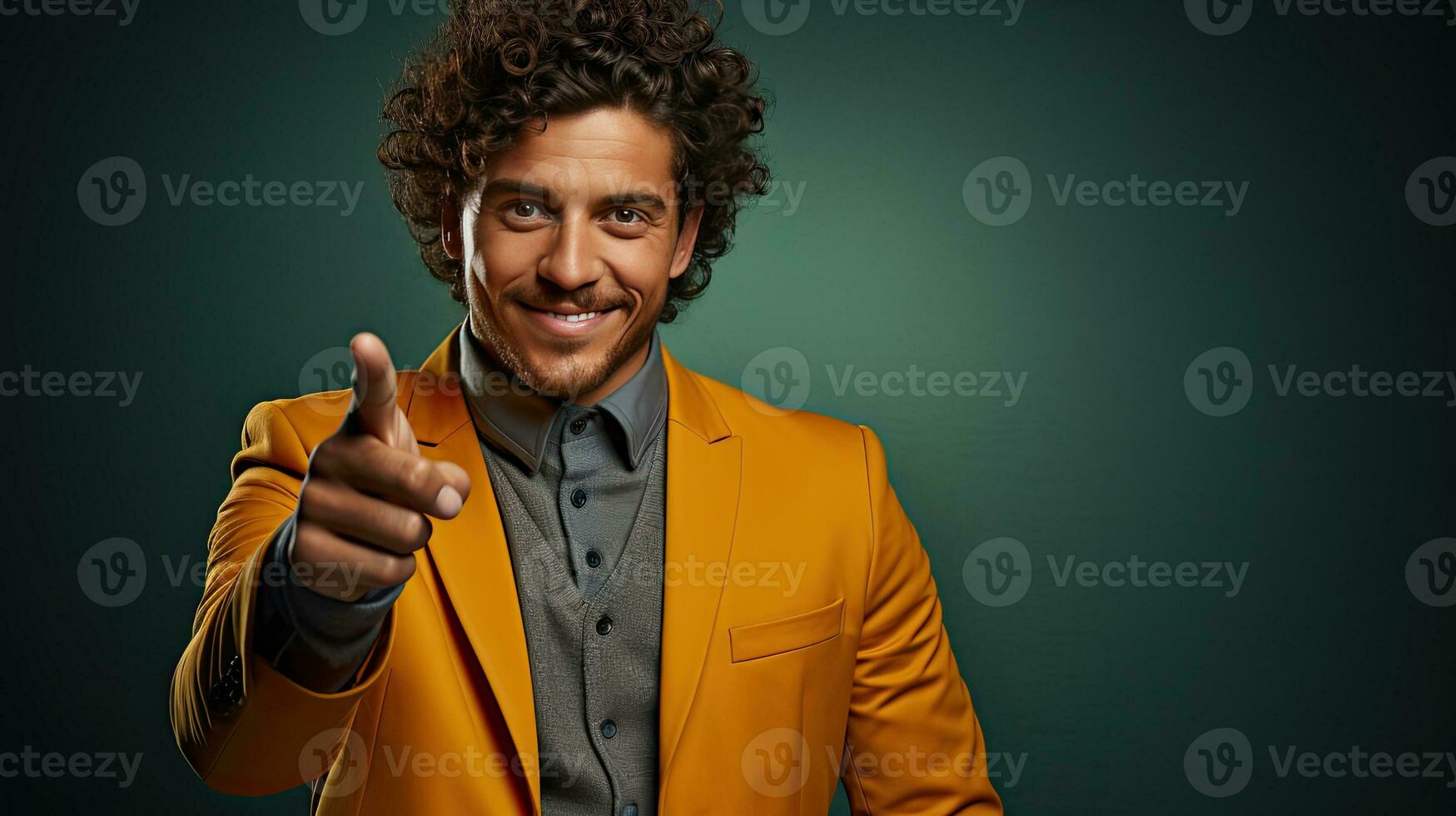 smiling african american man pointing with finger at camera isolated on background. Generative AI photo