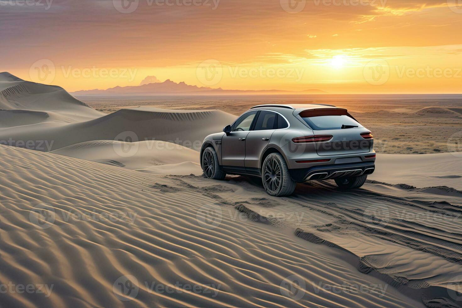 luxury car on sand dunes. Generative AI photo