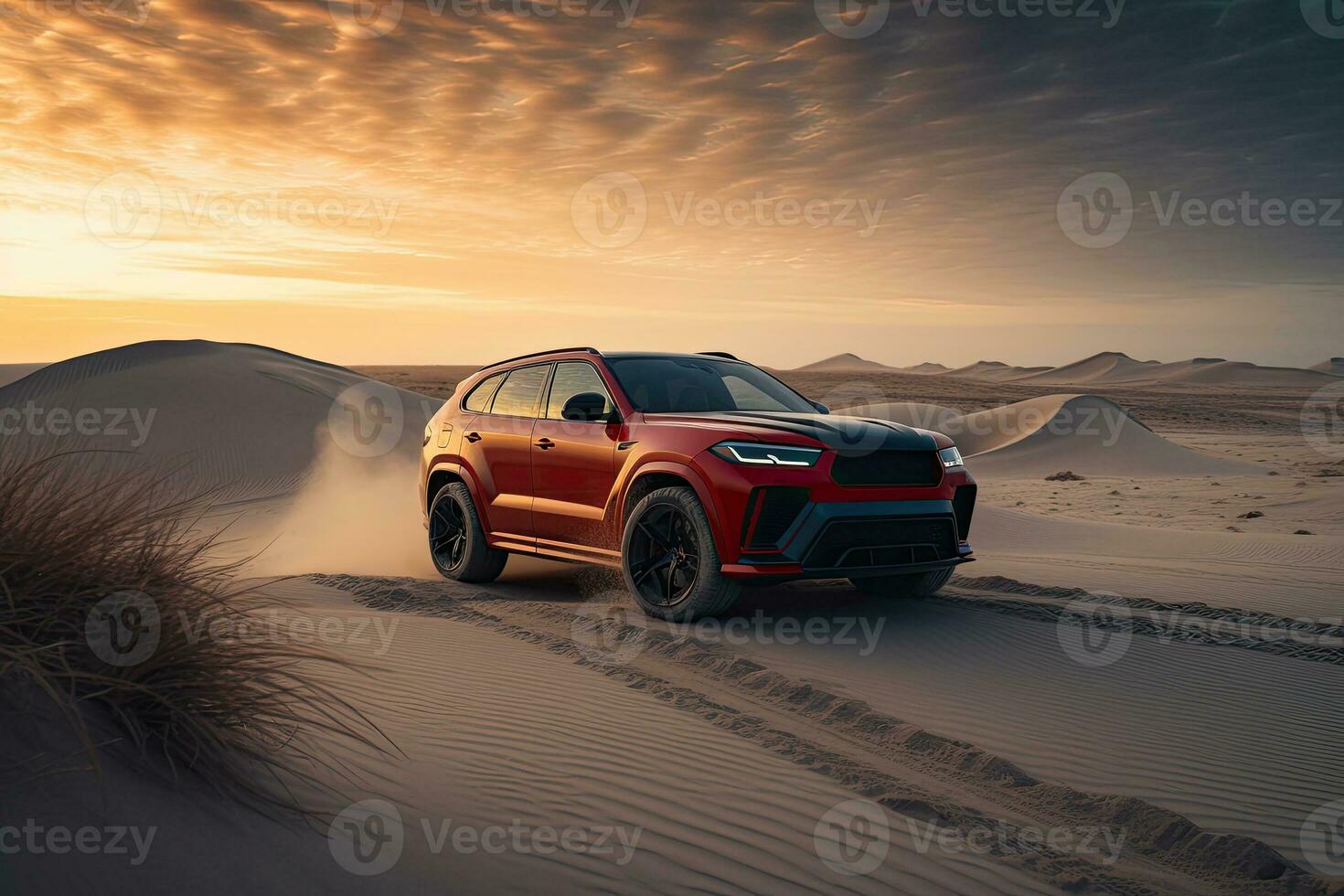 luxury car on sand dunes. Generative AI photo