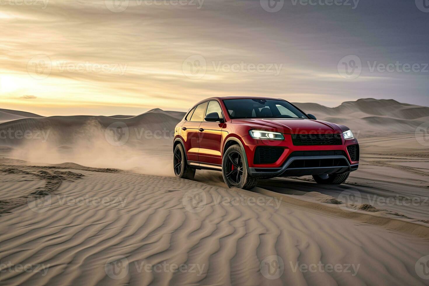 luxury car on sand dunes. Generative AI photo