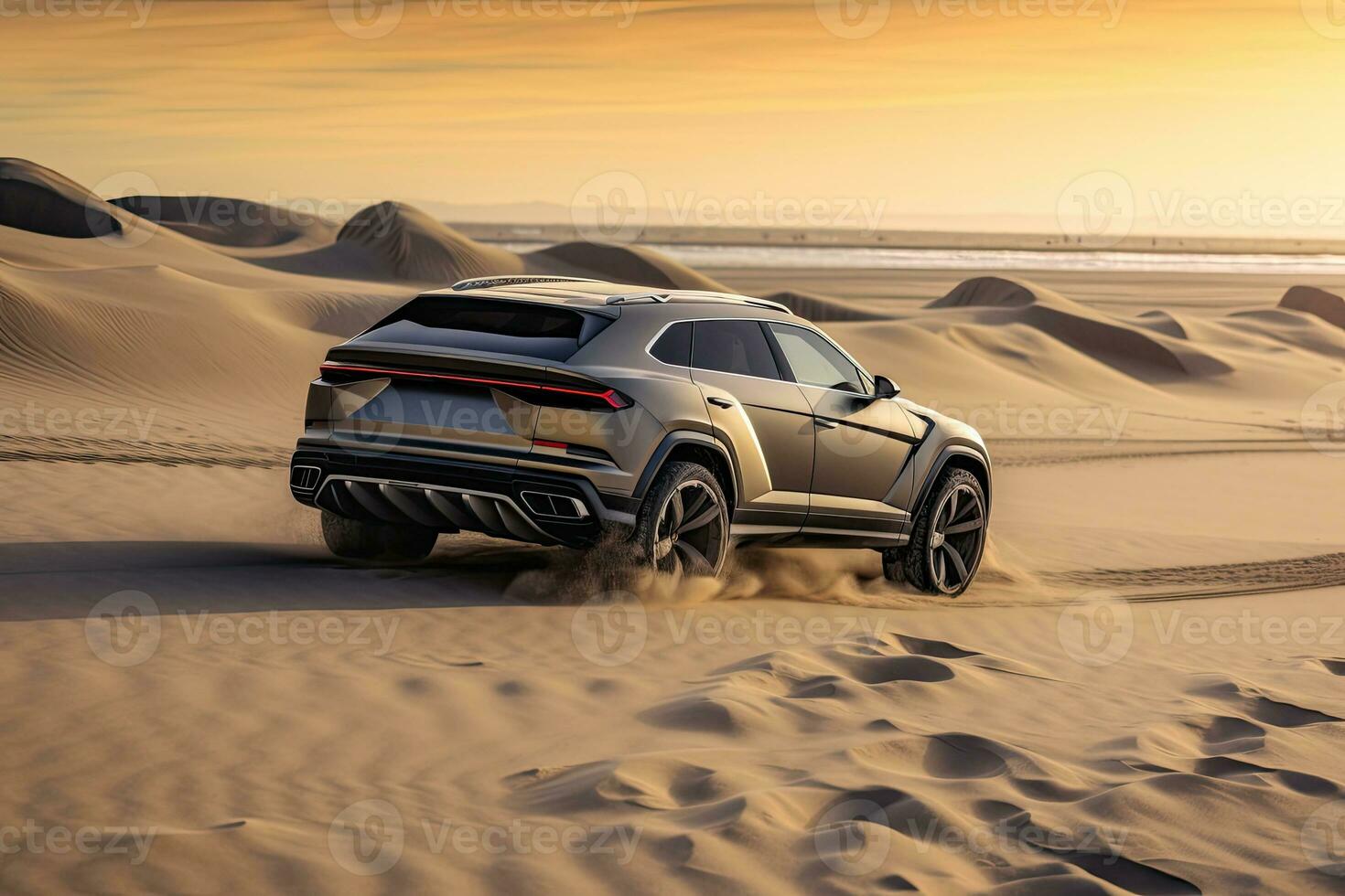 luxury car on sand dunes. Generative AI photo
